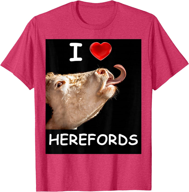 WhiteHorseDepot I Love Herefords with Cow Tongue T-Shirt - Red Heather