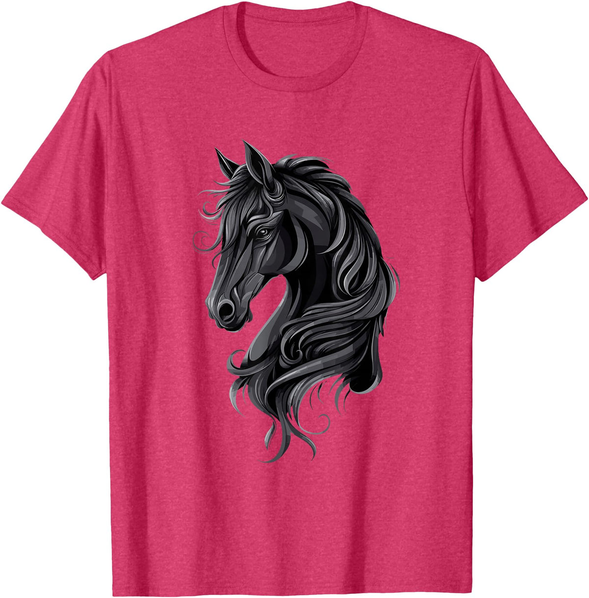 Artful Horse Designs Black Horse Portrait – Friesian Horse T-Shirt - Red Heather
