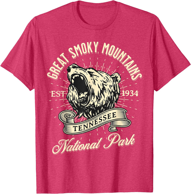 Great Smoky Mountains National Park Tennessee USA Great Smoky Mountains National Park Tennessee Bear Hike T-Shirt - Red Heather