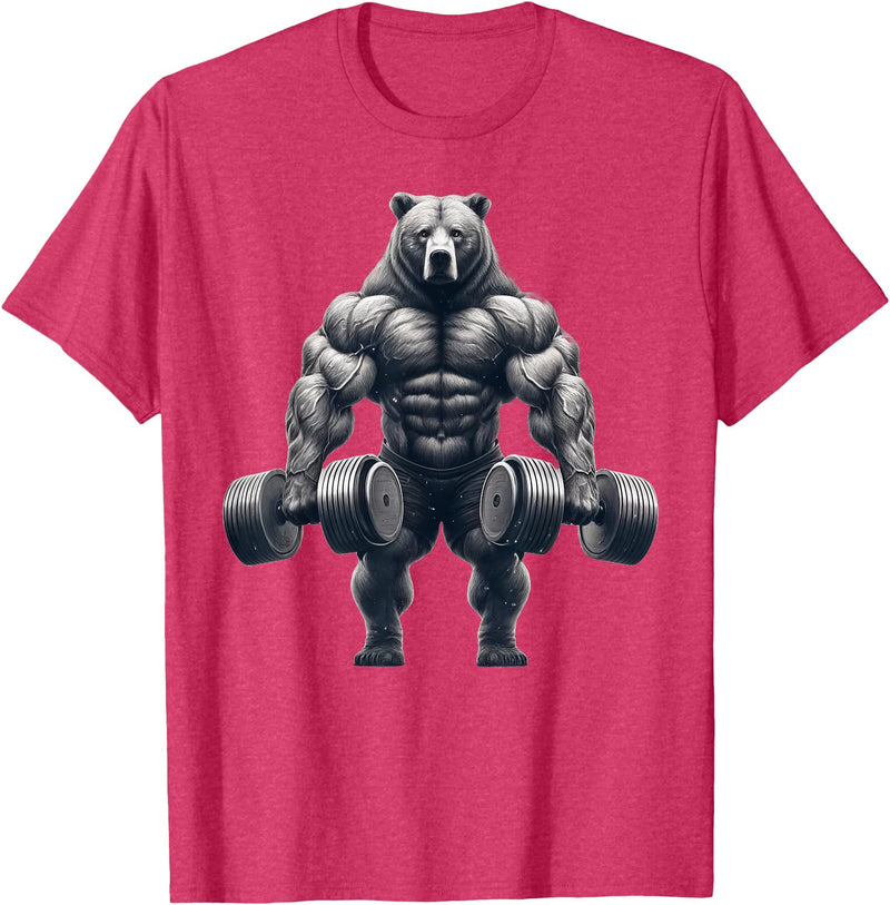 Bear Powerlifting Weightlifting Gym Apparel Bear Powerlifting Weightlifting Gym Workout T-Shirt - Red Heather
