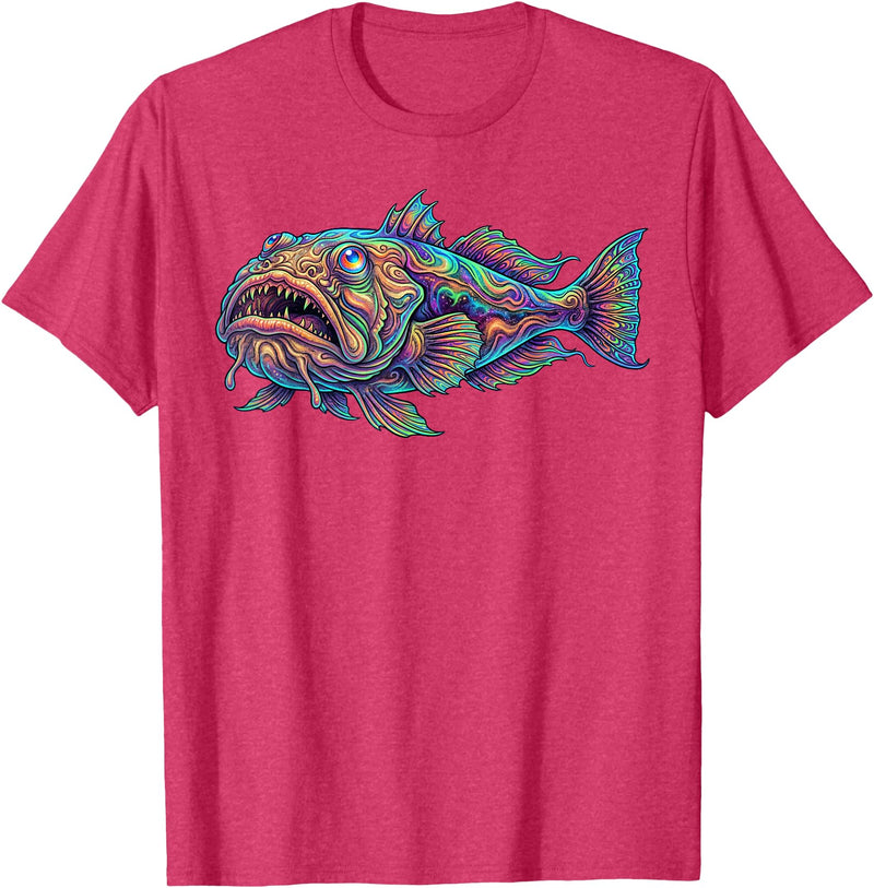 Abstract Ocean Art Stargazer Fish Deep Sea Aquarium Bottom Dweller T-Shirt - Red Heather