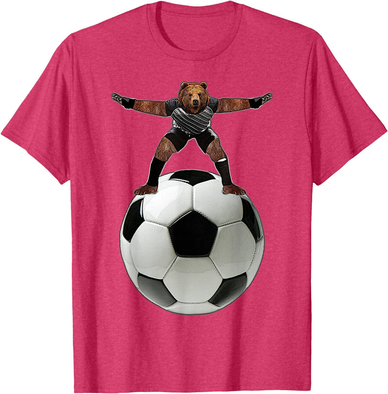 Behrbones Clothing Bear Goalie On Soccer Ball - by Behrbones T-Shirt - Red Heather
