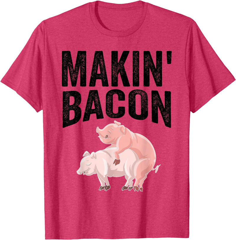 Cute Smoked Pork Lover Adult Humor Joke Designs Funny Making Bacon Gift For Men Women Cool Pig Bacon Joke T-Shirt - Red Heather