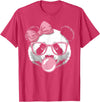 Panda Bear Bubblegum Panda Bear Wearing Glasses and Blowing Pink Bubble Gum T-Shirt - Red Heather