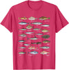 Botanical Chart Apparel Co. Vintage Fish Identification Chart Fishing T-Shirt Small - Red Heather