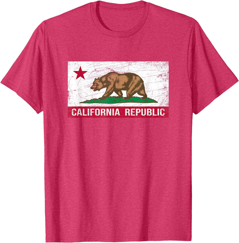 Graphic Club Inc. California Republic Flag - CA - Distressed Design - Classic T-Shirt - Red Heather