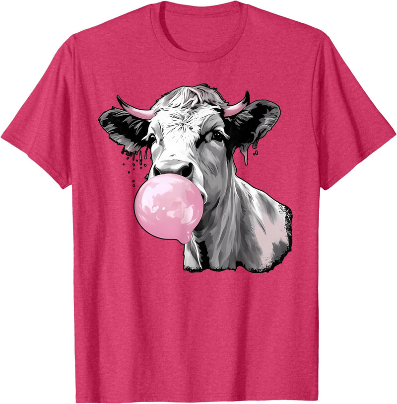 Cow Blowing Bubble Gum Funny Cow Lovers Cow Blowing Bubble Gum Cow Lovers Owners Farmers T-Shirt - Red Heather