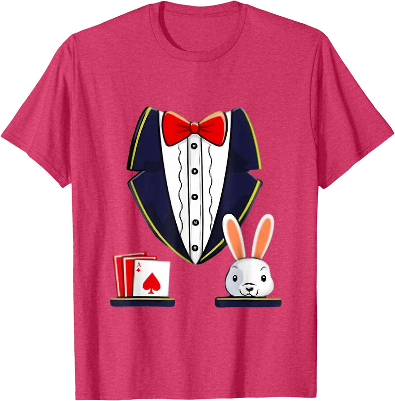 Magician Tuxedo with Cards and Rabbit T-Shirt in Red Heather