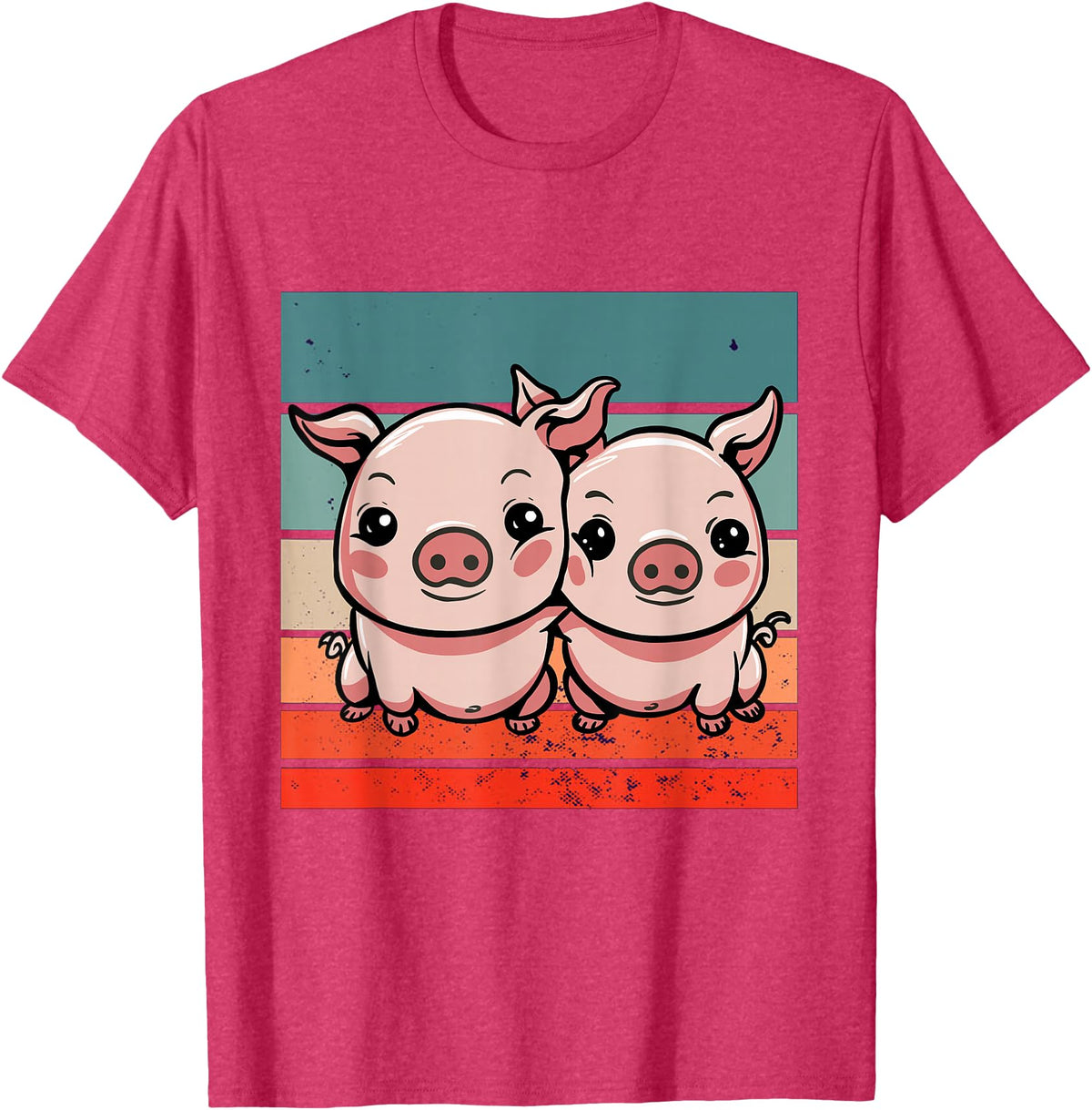 Cute Sibling Baby Little Pink Pig Sister Animal Pig Lovers T-Shirt - Red Heather