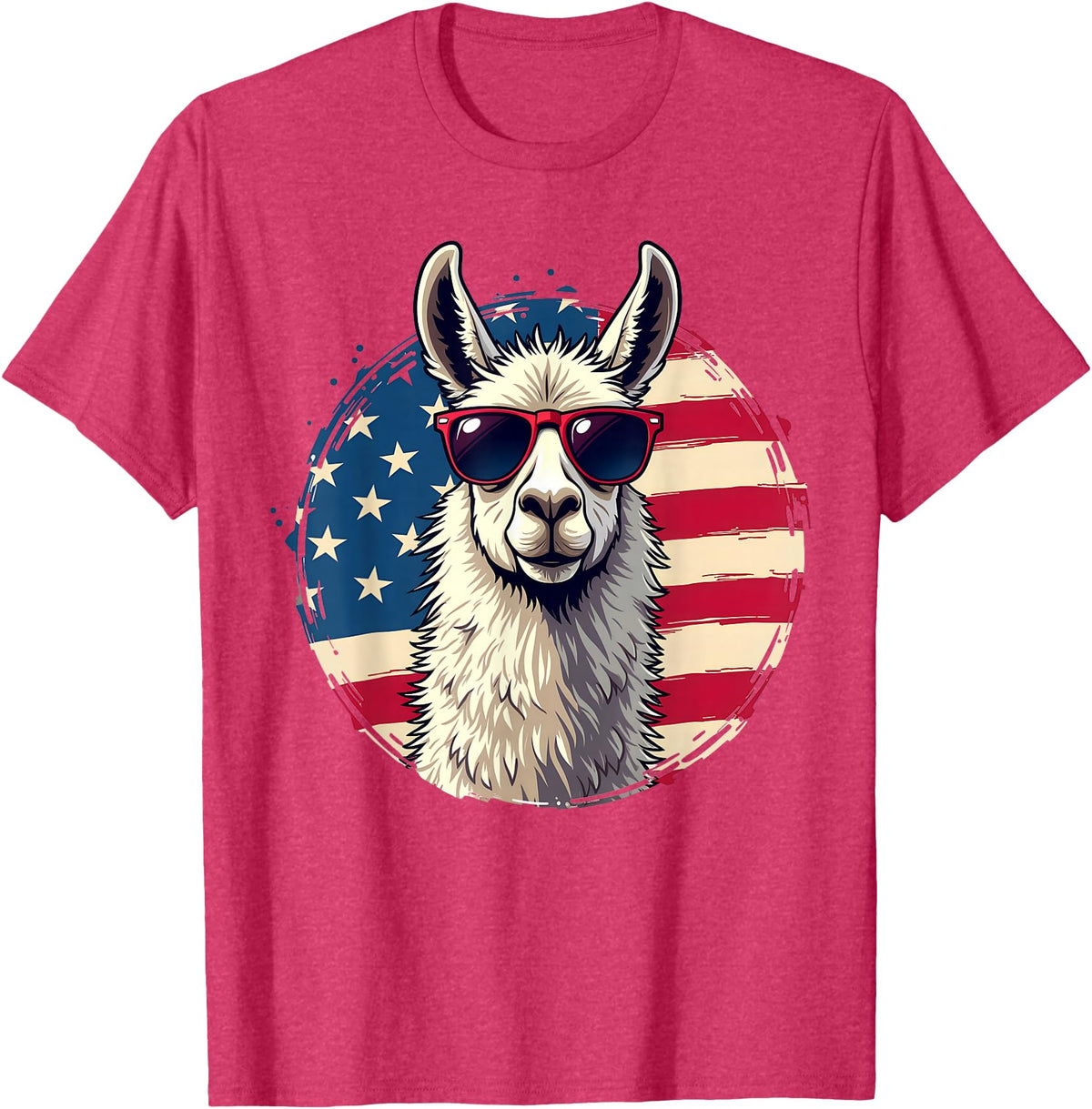 Funny Llama Alpaca Animal Lover Gifts Clothing Llama Alpaca American Flag USA Patriotic T-Shirt - Red Heather