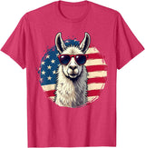 Funny Llama Alpaca Animal Lover Gifts Clothing Llama Alpaca American Flag USA Patriotic T-Shirt - Red Heather
