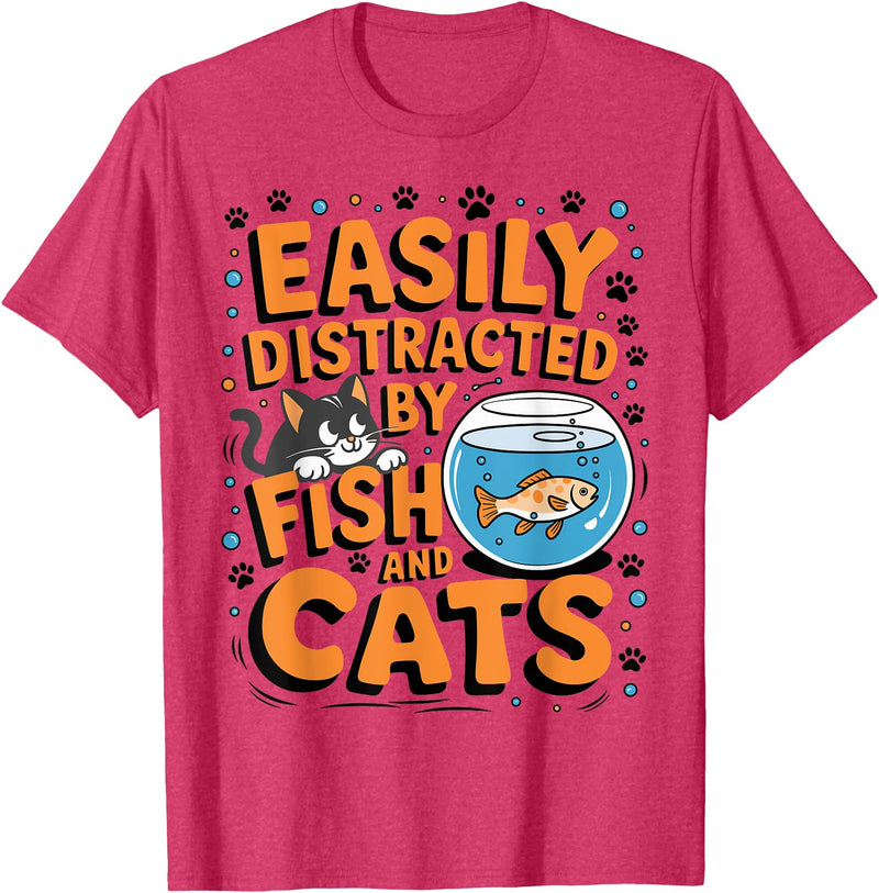 Easily distracted by Apparel Easily Distracted by Fish and Cats T-Shirt - Red Heather