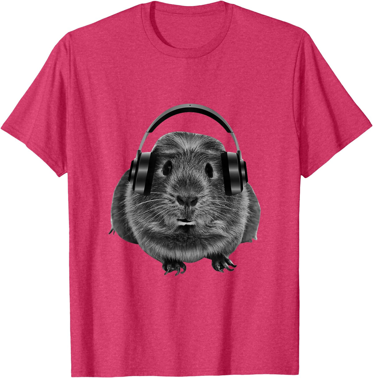 ROSS BOSS Funny Guinea Pig Graphic Tees Guinea Pig Shirt Headphones T-Shirt - Red Heather