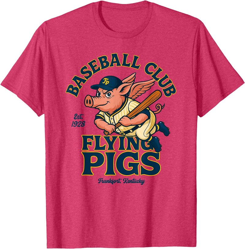 Outfield Outlaws Flying Pigs Retro Minor League Baseball Mascot T-Shirt - Red Heather