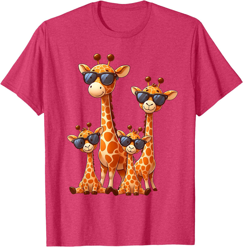 Zoo Family Funny Giraffe Animal Gifts Giraffe Family Sunglasses Safari Zoo Animal Lover Giraffes T-Shirt - Red Heather