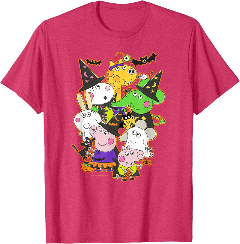 Peppa Pig Halloween Happy Costumes Group Shot T-Shirt - Red Heather