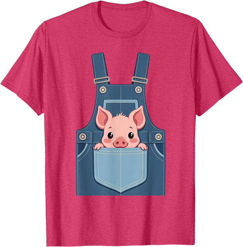 Pig Farm Animal Costumes Pig Costume - Funny Farmer, Pocket, Farm, Women, Men, Kids T-Shirt - Red Heather