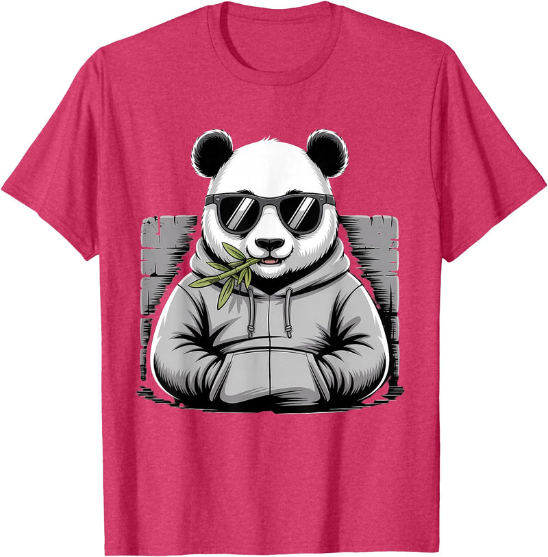 Forest Animal Art Panda with Sunglasses Graphic Motif Animal Funny Panda Bear T-Shirt - Red Heather