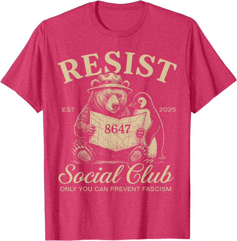 Bear Penguin Flippers Up Tees Bears Penguins Resist Social Club Only You Can Prevent T-Shirt - Red Heather