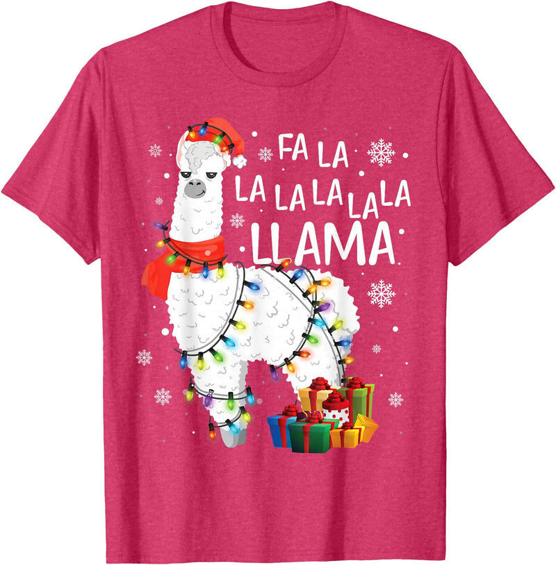 Funny Fa La La Llama Christmas Shirt FA La La Llama Christmas Funny Lllama Lover Xmas Pajamas T-Shirt - Red Heather