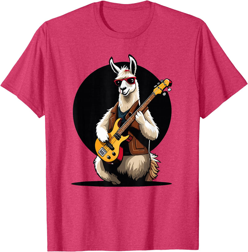 Music Lovers Alpaca Llama playing Guitar Llama playing Electric Guitar, Llama Guitarist T-Shirt - Red Heather