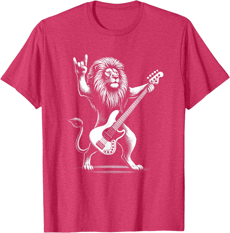 Funny Guitar Lion Lovers Costume for Guitarist Rock n Roll Lion Playing Guitar Funny Men Women Lion T-Shirt - Red Heather