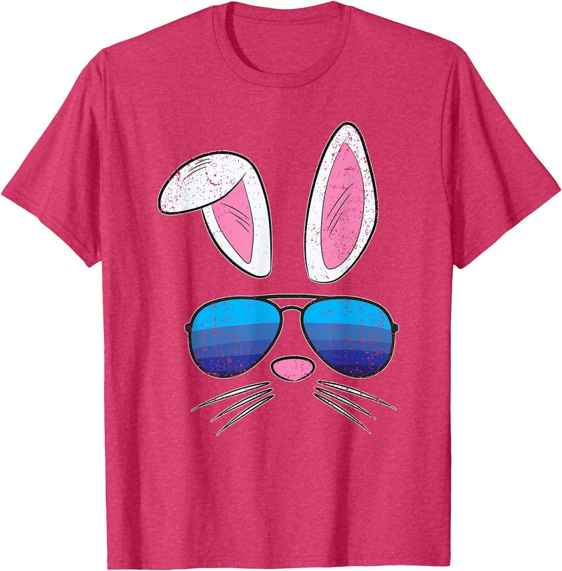 Easter Bunny Sunglasses Cute Rabbit Face Spring T-Shirt in Red Heather