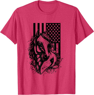 BASBO American Flag Horseback Riding Apparel - Horse T-Shirt - Red Heather