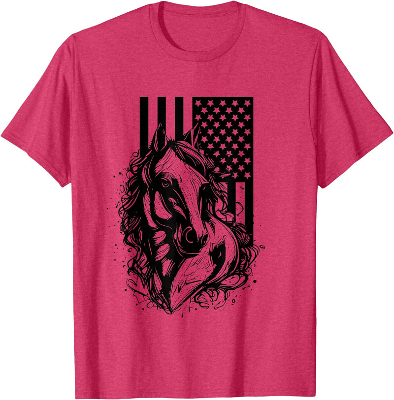 BASBO American Flag Horseback Riding Apparel - Horse T-Shirt - Red Heather