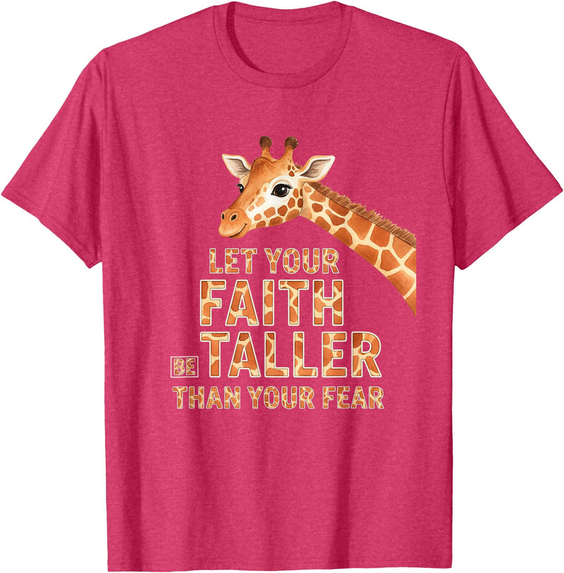 Giraffe Faith Kids Christian Jungle Animal Tall Let Your Faith Be Taller Than Your Fear Kids Giraffe Jungle T-Shirt - Red Heather