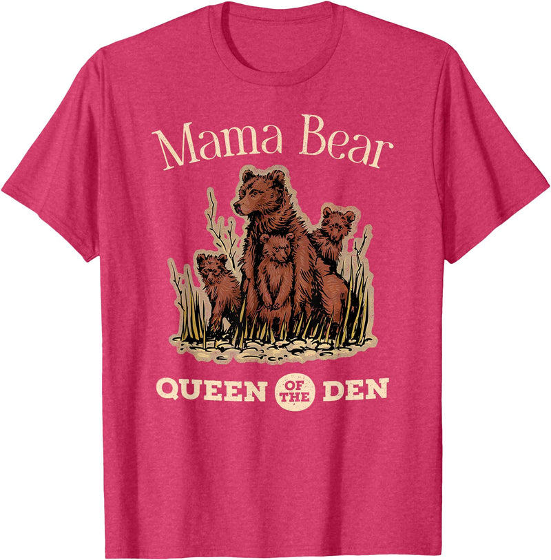 Mama Bear Queen of the Den Products Mama Bear Queen of the Den – Mother with Cubs and Family T-Shirt - Red Heather