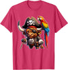 Funny Pirate Highland Cow Apparel Pirate Highland Cow with Colorful Parrot T-Shirt - Red Heather