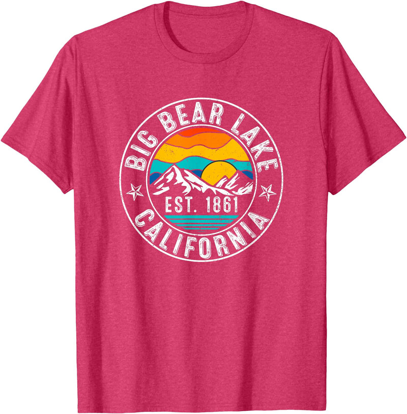 Vintage Style Big Bear Lake Retro 70s 80s Big Bear Lake California CA T-Shirt - Red Heather