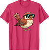 Chipper Feather Co Bird: Sparrow in Sunglasses, Cool Cartoon Avian Attitude T-Shirt - Red Heather
