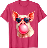Pig Humor Designs Womens Pig Blowing Bubble Funny Pig T-Shirt - Red Heather