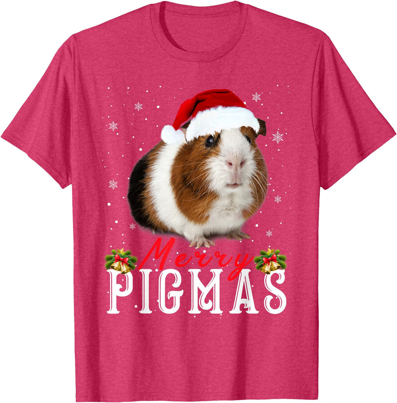 Funny Guinea Pigs Lover T-Shirts Gifts Cute Merry Pigmas Face Mask Funny Guinea Pig Christmas Santa Xmas T-Shirt - Red Heather