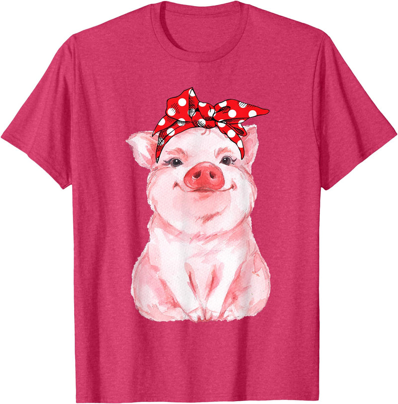 Nettes Schwein mit Kopftuch Komisch vio Cute Pig with Headscarf Funny T-Shirt - Red Heather