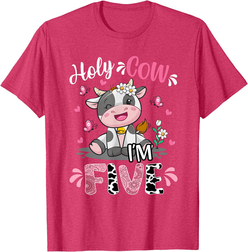 Cow Themed Birthday Party Supplies For Girl 5th Holy Cow I'm Five 5 Years Old 5th Birthday Girl Outfit T-Shirt - Red Heather