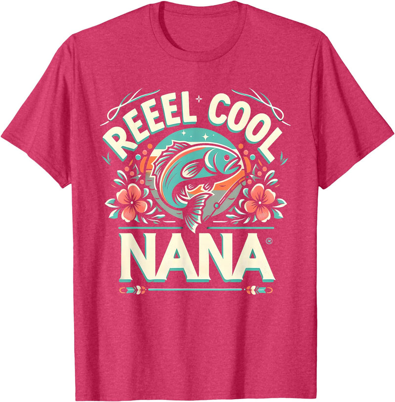 Vintage Reel Cool Nana Fishing Lovers Mothers Day Reel Cool Nana Fishing Vintage Tees Women Men Father's Day T-Shirt - Red Heather