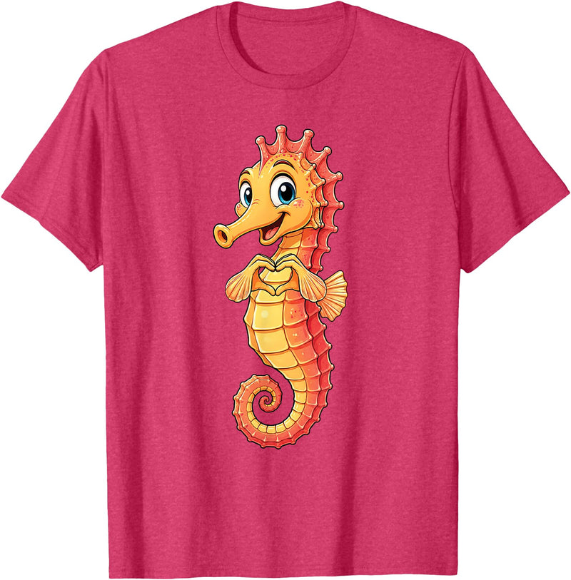 Seahorse Designer Designs Seahorse with Heart | Cute Seahorse Heart Symbol T-Shirt - Red Heather