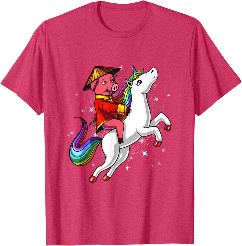 Chinese New Year Shirts 2019 by NS Tees Chinese New Year 2019 Pig Riding Unicorn Gift T Shirt T-Shirt - Red Heather