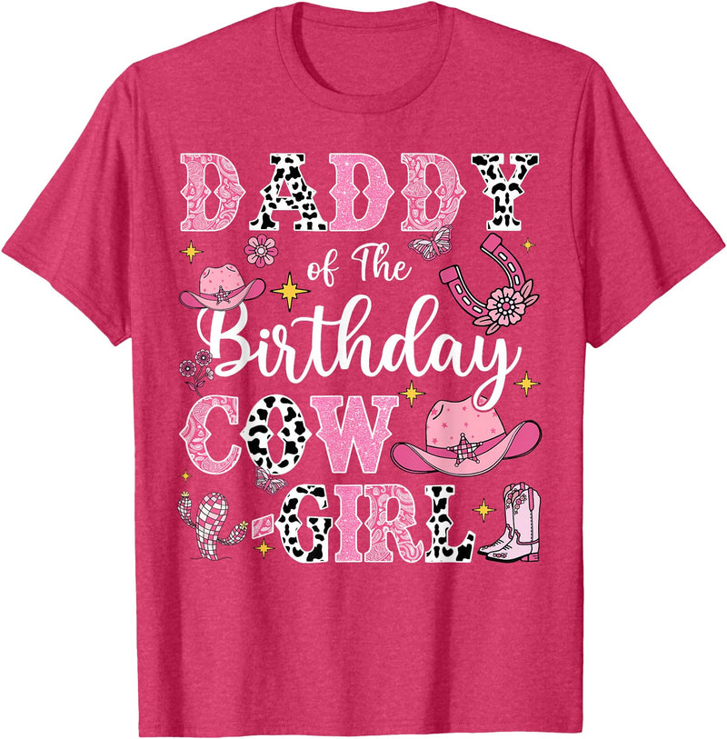 Birthday Girl CowGirl Matching Family Daddy of The Birthday Cow-Girl Rodeo Cow Girl Birthday T-Shirt - Red Heather