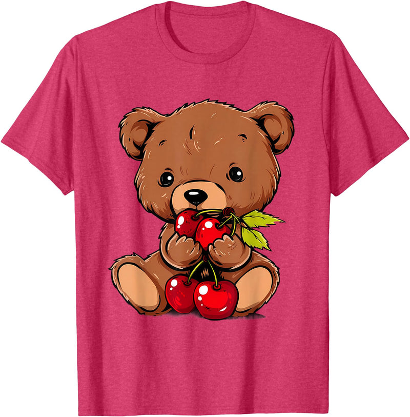 Cute Cherry Animals Cherry Bear Cute Bear Nature Cherry Fruit Artwork Wildlife T-Shirt - Red Heather