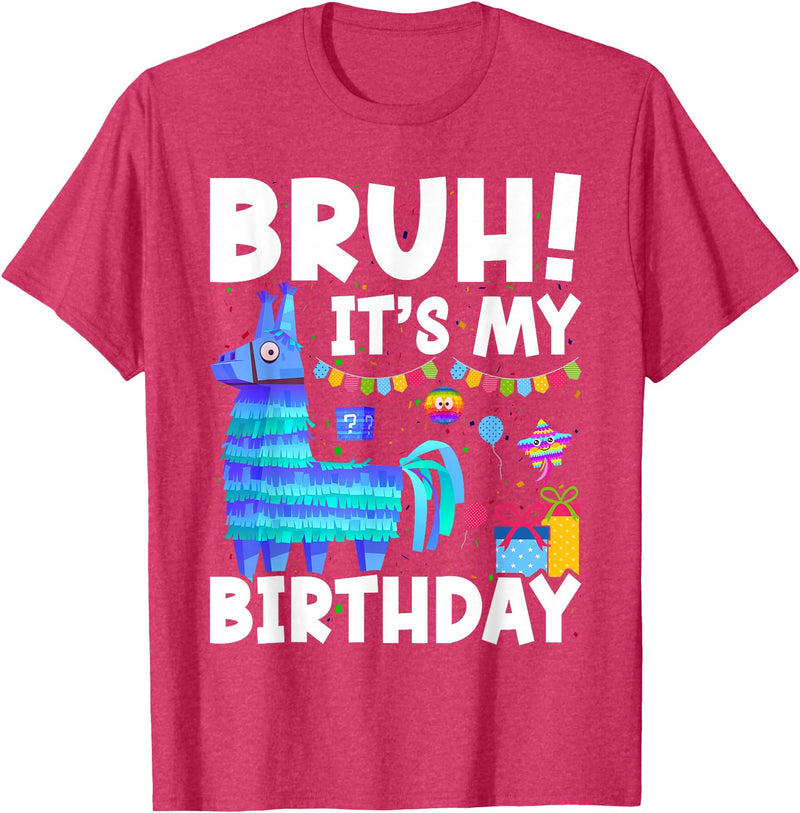 Llama Lover Gift Co. Bruh Its My Birthday Llama Pinata Family Party Boys Girls T-Shirt - Red Heather