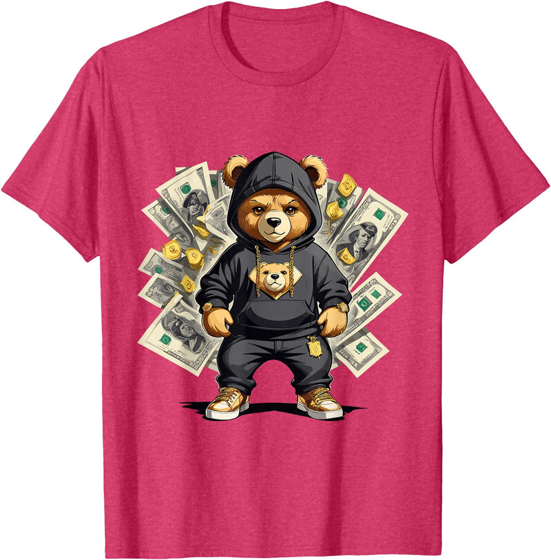 The Big Teddy Bear Crew Teddy Bear Hustler Buisness Bear Dollar Street Clothes T-Shirt - Red Heather