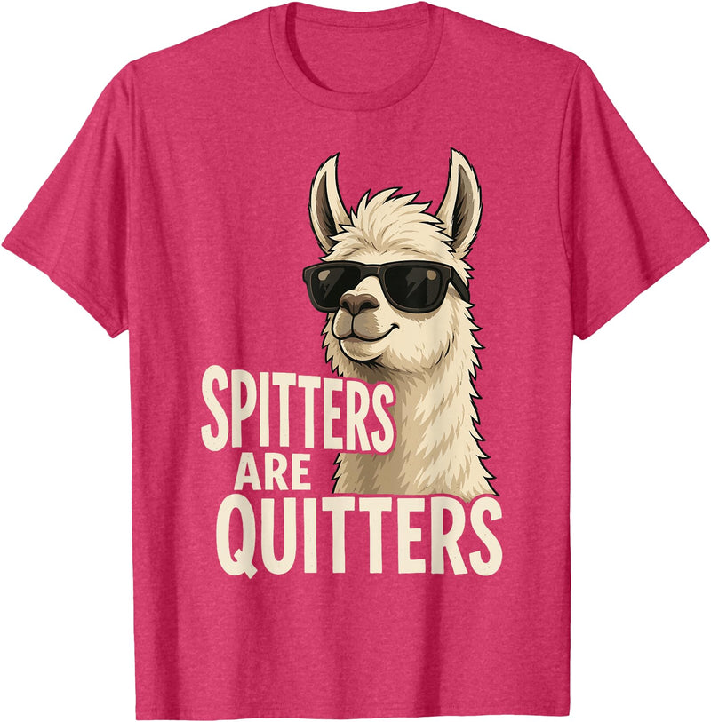 Inappropriate Funny Meme Tee Funny Llama Spitters are Quitters Adult Humor T-Shirt - Red Heather