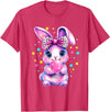 Cute Coquette Bow Tie Dye Rabbit Easter Bunny Girl Kids T-Shirt in Red Heather
