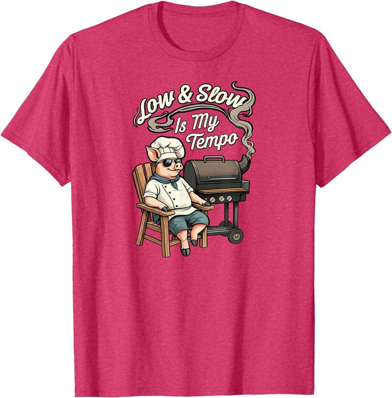 Pitmaster Pig Apparel Low & Slow Is My Tempo Pig BBQ Smoker T-Shirt - Red Heather