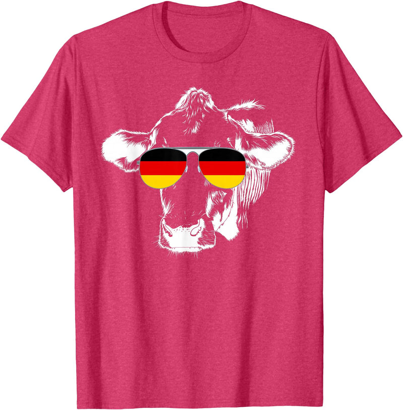 Oktoberfest German Flag Cow Sunglasses Germany Funny Cute T-Shirt - Red Heather