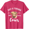 Just A Teacher Who Loves Cows Shirt, Cute Highland Cow T-Shirt - Red Heather